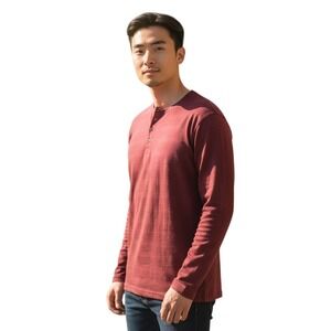 PX Long Sleeve Henley Men's Size XXL 2XL Burgundy Red Waffle Knit Shirt NWT
